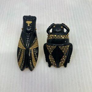 Vtg RARE praying mantis beetle scarab insect lucite marcasite black cuff links